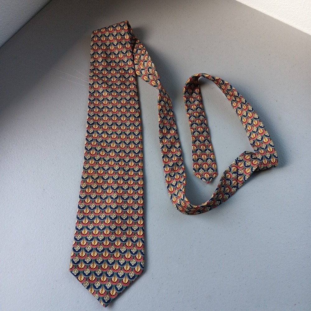 Zianetti Mens Tie Italian 100% Silk Art Deco Gold Navy Costal Countryside Preppy - Picture 3 of 5